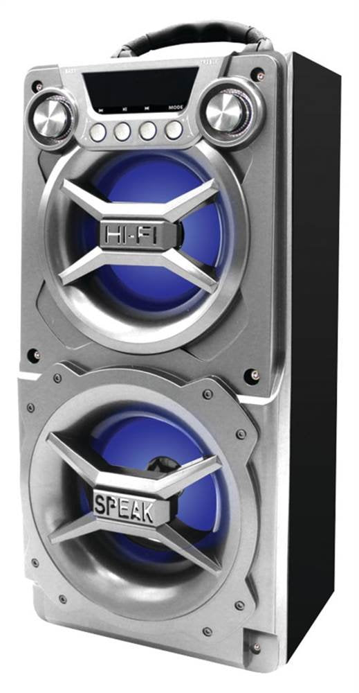 Portable Speaker with Bluetooth Connect to iPhone iPad or Android Double Subwoofer Heavy Bass Perfect for Events Silver